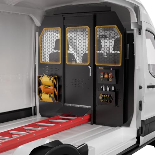 Heavy Duty Van Partition Bulkhead Fits 2014-2026 Ford Transit 150 250 350 Mid-Roof Full Size Van, Cargo Van Safety Partition Bulkhead with Secure Locking System & Easy Bolt-On Installation,Black