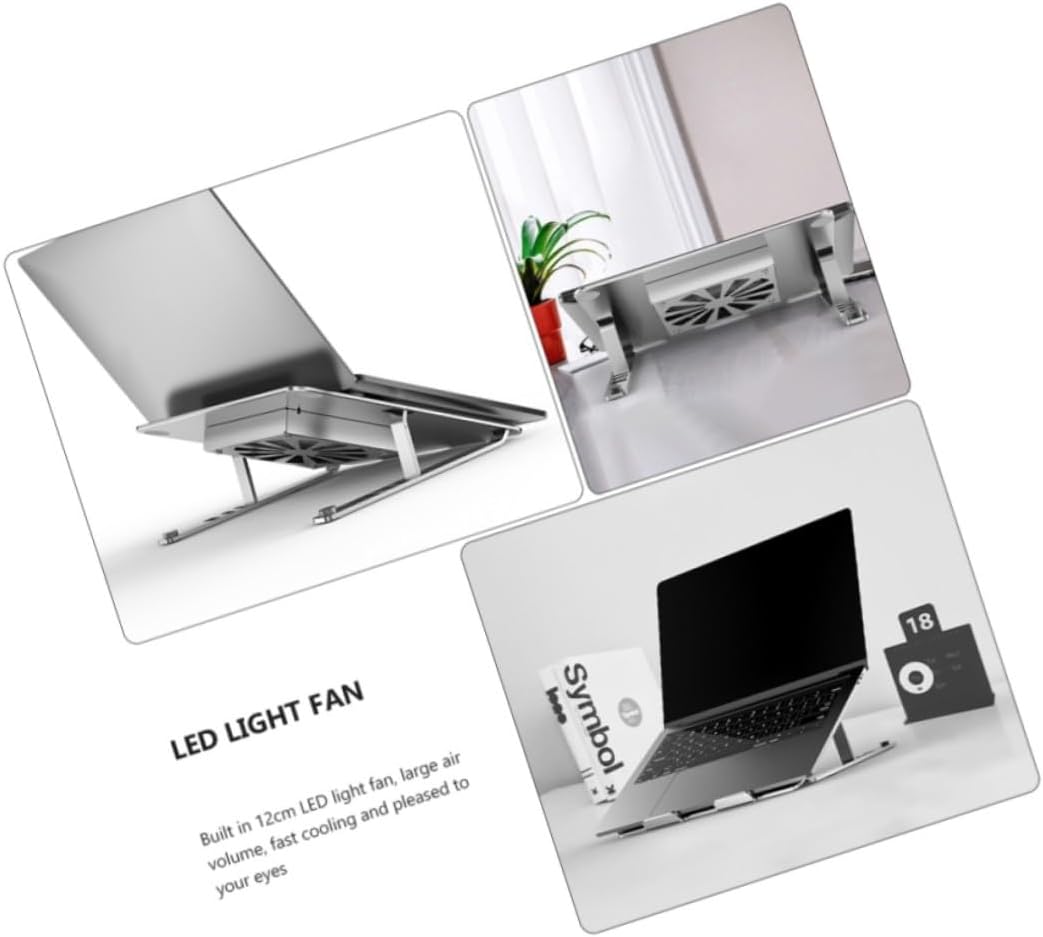 Adjustable Aluminum Alloy Laptop Cooling Pad with Dual Fans to 17.3 Inch Notebooks, Ventilated Stand Cooler for Gaming and Office Use, Silver