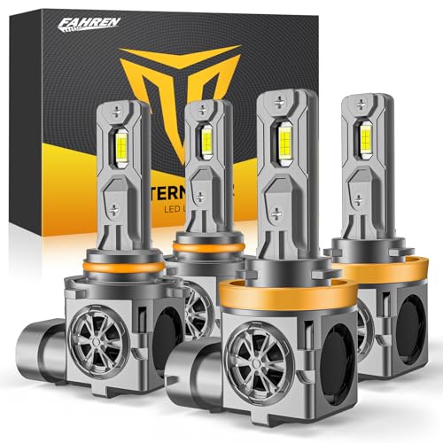 Termitor H11/H8/H9 & 9005/HB3 Light Bulbs Combo, 100,000LM 12X Ultra Brightness, Real 1:1 Mini Size, 6500K White 85000Hrs Long Life with Cooling Fan, 9005 H11 Fog Lights, Plug and Play, Pack of 4