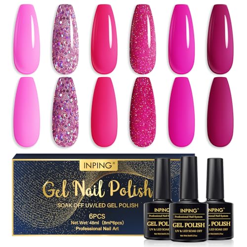INPING 6 Farben Gel-Nagellack, Farben Der Ganzen Saison Im Frühling Sommer Herbst Winter UV Nagellack oak Off LED Langlebige Gelnägel für zu Hause Nail Art Design Maniküre Kit