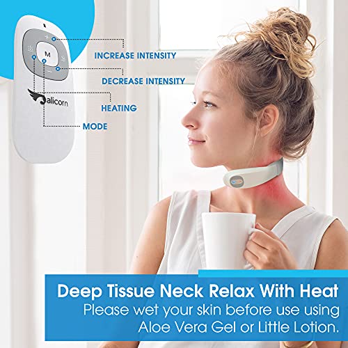 Alicorn Pulse Smart Neck Massager With Heat Intelligent Smart Massager Pulse Tens (White) Portable Wireless Cordless Heated Deep Tissue Trigger Point With Remote Control, Relax Soothing Therapy Travel #TOP3