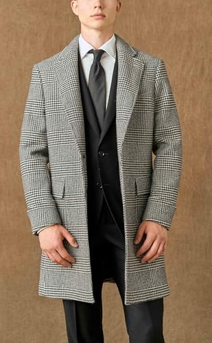 Boys' Tweed Trench Coat Plaid Long Jacket Formal Casual Peacoat Fall Winter Warm Overcoat4