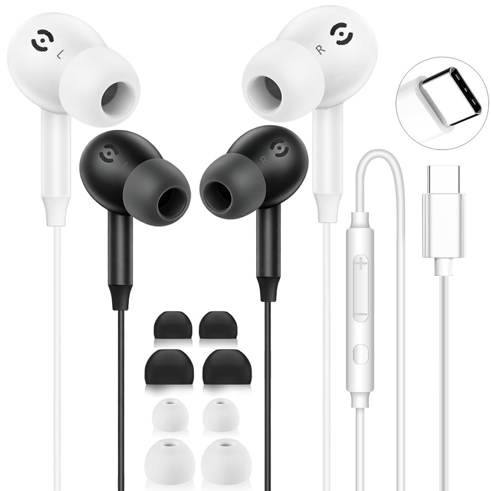 USB C Headphones for iPhone 17/16/15 Pro Max USB C Wired Earbuds with Mic