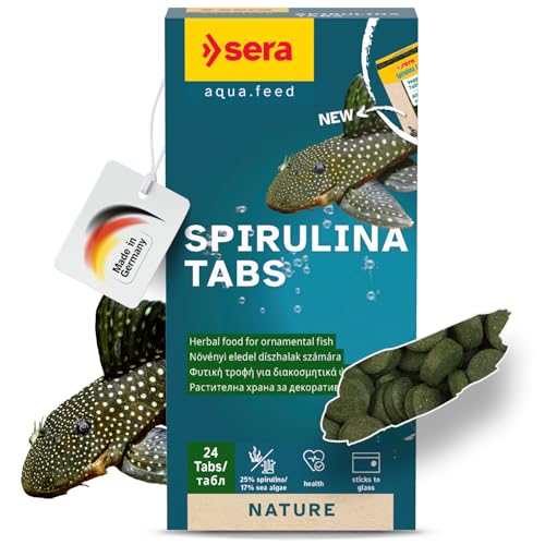 Sera Spirulina Tabs Nature 24 Tabs Plant-Based Food for Fresh Saltwater Fish | Boosts Digestion & Vitality | Free from Dyes & Preservatives | Ideal for Herbivorous Aquarium Inhabitants