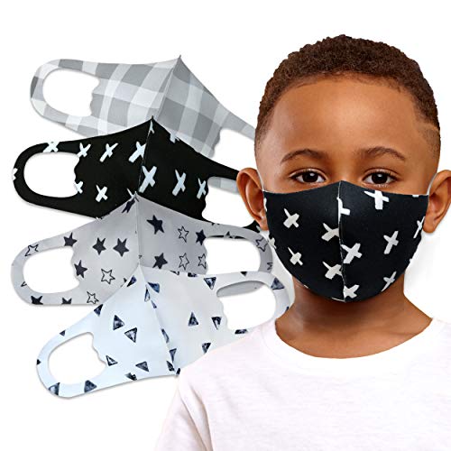 Kid's Unisex Multi Design Fashion Protective Face_Mask Bandanas Covering Gear Washable Reusable (Pack of 4 KM31, 28, 32, 44)