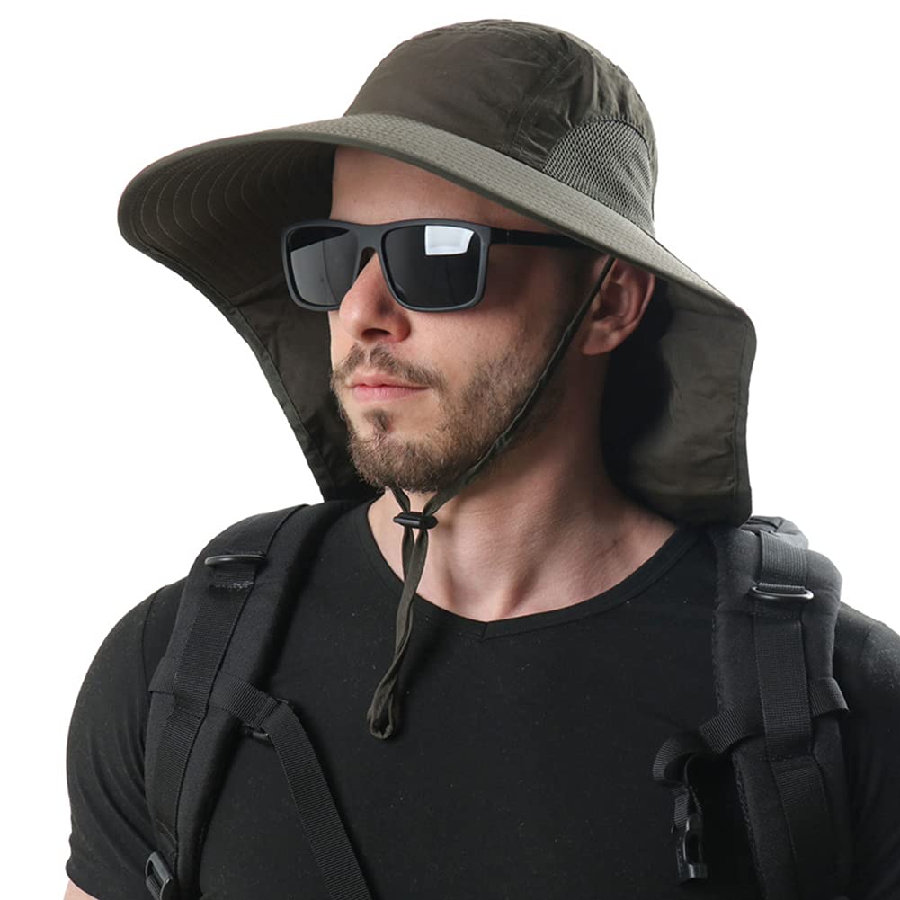 Chapeau de Soleil, pour Pêche Chasse,Camping Chapeaux de Soleil Homme Femme, Casquette Anti UV Large Bord, UPF 50+ Protection d'été Casquette UV réglable Chapeau de Soleil Respirant