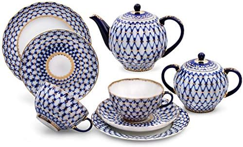 Imperial Porcelain/Lomonosov Porcelain Cobalt Net Tea Set 20 pc. for 6 persons Porcelain Tea Set