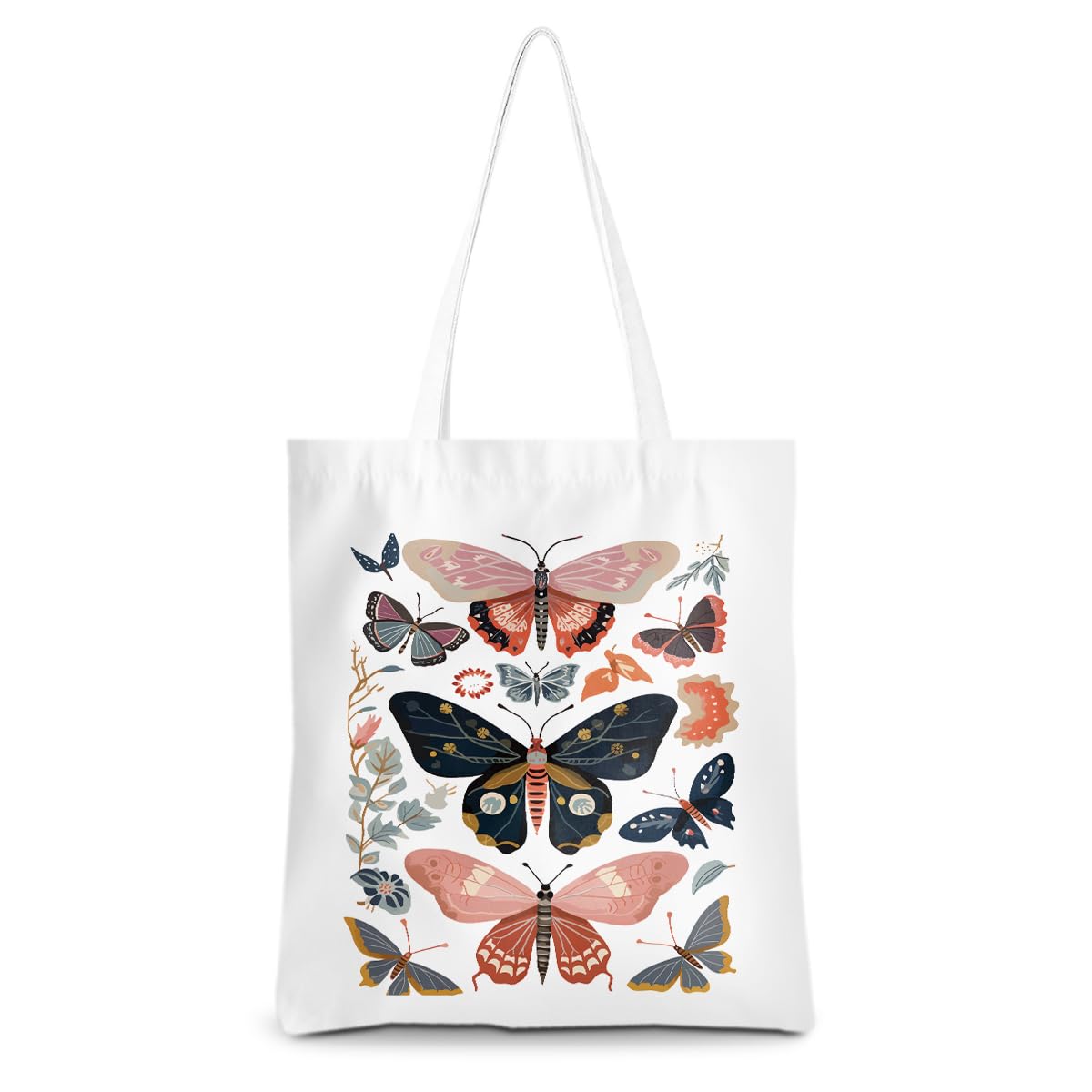 Cute Tote Bag for Women Floral Cat Gifts Boho Butterfly Forest Animals Reusable Grocery Bags Cat Lover Gifts