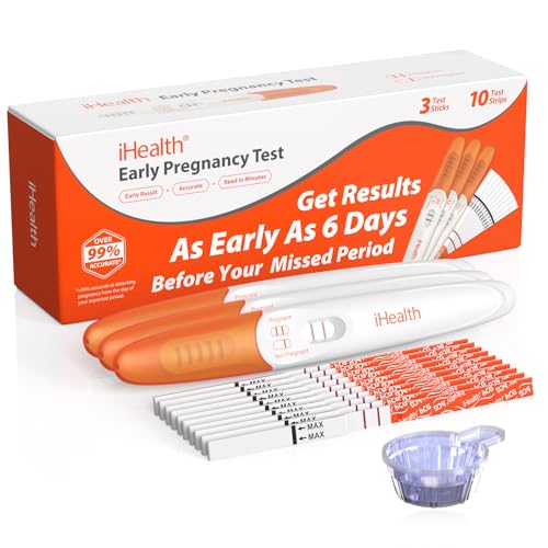 Pregnancy Test Strips Kit with Cup, iHealth Early Detection High-Sensitivity HCG Tests Detect 6 Days Sooner, Over 99% Accurate, Individually Wrapped, Includes 3 Sticks + 10 Strips, Pruebas de Embarazo