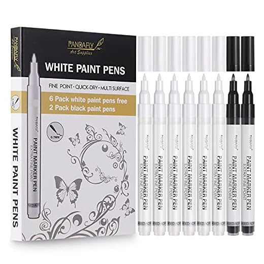 White Paint Pens, 8 Pack 0.7mm Acrylic Permanent Marker 6 White with 2 Black Paint Pens for Wood Rock Plastic Leather Glass Stone Metal Canvas Ceramic Marker Extra Very Fine Point Opaque Ink