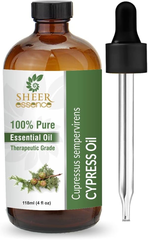 Essential Oils 4oz - 100% Pure and Natural - Therapeutic Grade Oil - Huge 4 Fluid Ounces Bottle with Premium Glass Dropper (Cypress Oil)