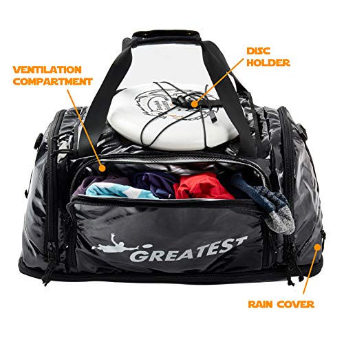 GREATEST Ultimate Bag 60 Liter - #1 World's Ultimate Frisbee Bag. Built in Insulated Cooler Compartment and Organization System. Also Perfect Sports Duffel Bag for Other Outdoor Sports (Gold)