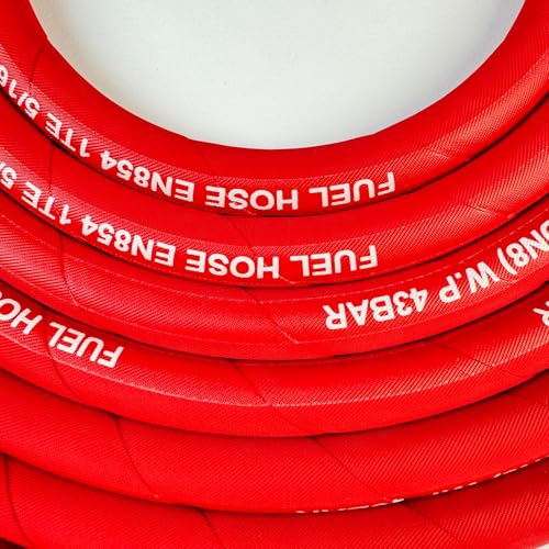 Image of 15FT Fuel Line Hose 5 /16 inch inch, 5AN 8mm High Pressure Hose 2.8Mpa 400PSI for Fuel Systems Engines Tube Hose Multiple Size Options,Implementation Standards:EN854,Red (Attached Hose Clamp)