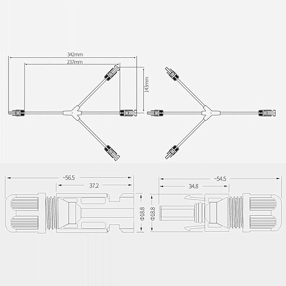 BAYM Solar Panel Y Branch 3 to 1 3M/F + 3F/M Cable Connector Parallel Solar Wire Connector Y-Type Y4 Coupler Combiner(1 Pair)