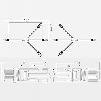 BAYM Solar Panel Y Branch 3 to 1 3M/F + 3F/M Cable Connector Parallel Solar Wire Connector Y-Type Y4 Coupler Combiner(1 Pair)
