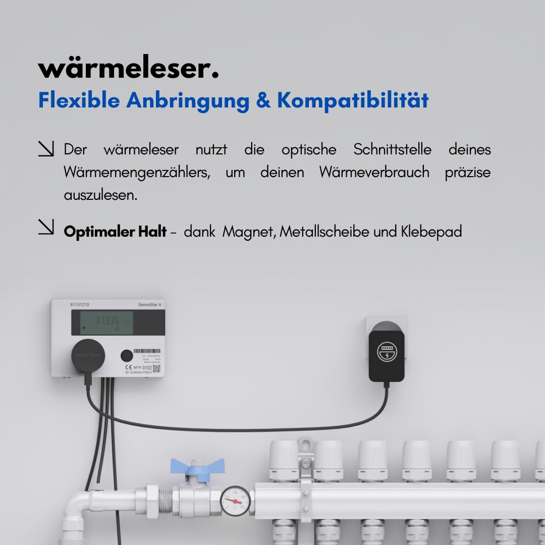 WLAN Lesekopf für Wärmemengenzähler & Wärmezähler mit App, Energieverbrauch messen, optische Schnittstelle, USB-C, Plug & Play, Home Assistant