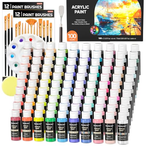 Shuttle-Art-100-Colors-Acrylic-Paint-2oz60ml-Bottles-Include-2-Sets-of-12-Paint-Brushes-1-Art-Sponge-Palette-Premium-Acrylic-Paint-Set-for-Artists-Beginners-Kids-on-Canvas-Rocks-Wood-Ceramic