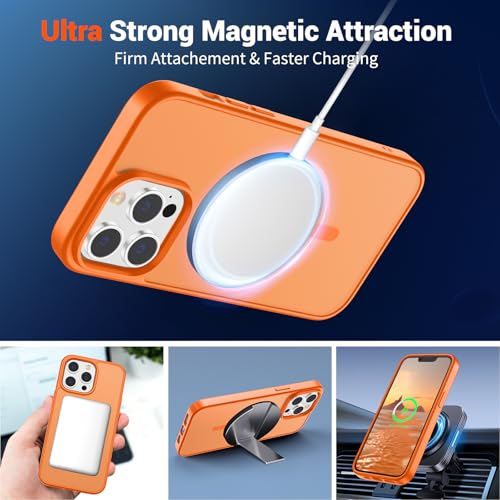 Image of SUPFINE Magnetic for iPhone 13 Pro Case with Screen Protector (Compatible with MagSafe) (Military Grade Drop Protection) Translucent Matte Shockproof Phone Cover,Starry Orange