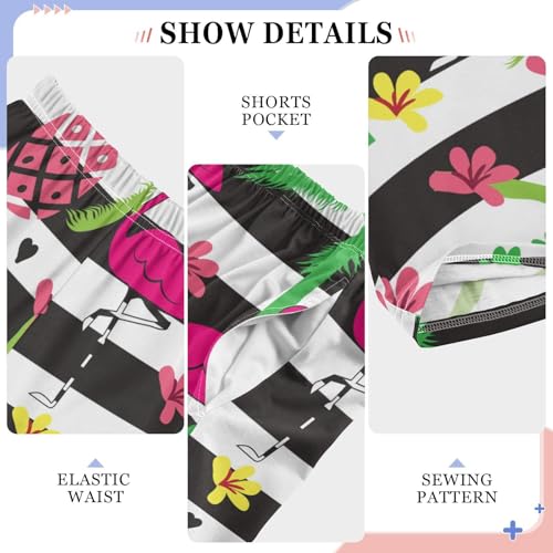 Flamingo Striped Flowers Boys Long Pants Soft Trousers Elastic Waist Kids Lounge Bottoms with Pockets S-XL4