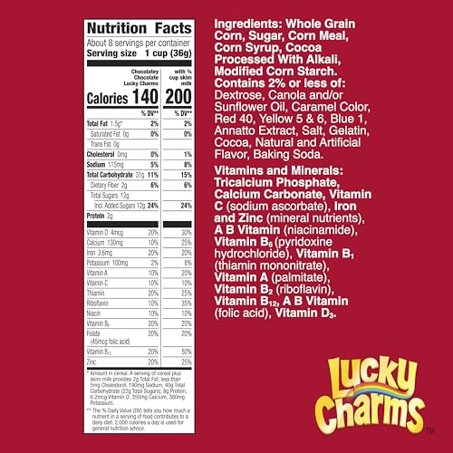 Image of Lucky Charms Chocolatey Chocolate Cereal with Marshmallows, Kids Breakfast Cereal, Made with Whole Grain, 10.6 oz (Pack of 12)