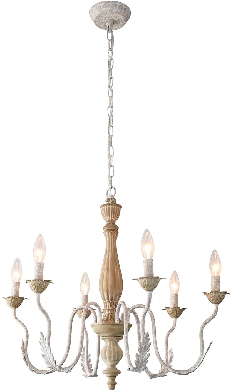 French Country Chandelier,6-Light Distressed Antique Brown Metal Farmhouse Chandelier for Dining Room Light Fixture Candle Pendant Light Fixtures Hanging for Kitchen Island Living Room Bedroom