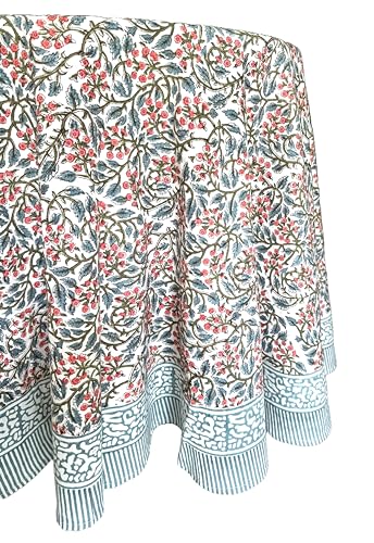 ATOSII Cotton Blockprint Round Tablecloth, Kalina, 90 Inches