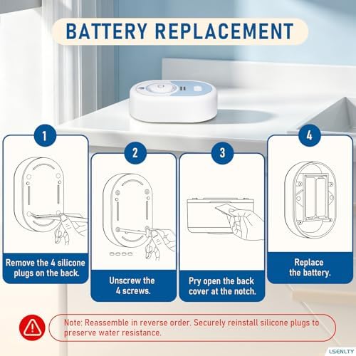 LSENLTY Water Leak Detector Supports 5 Years Standby Time, LED Indicator&100dB Leak Alarm, Self-Test Function&Low Battery Reminder Water Alarm, IP66 Waterproof for Home,3 Pack (Cannot Connect Wi-Fi) - 3