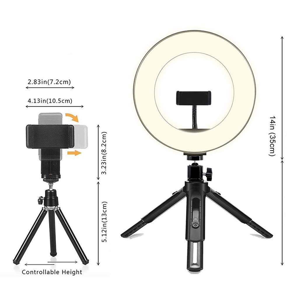 Anello Luminoso LED da 10 Pollici Selfie Ring Light con 3 modalità di Illuminazione Dimmerabile LED Camera Desk Ring Light Kit con treppiede e Supporto per Cellulare