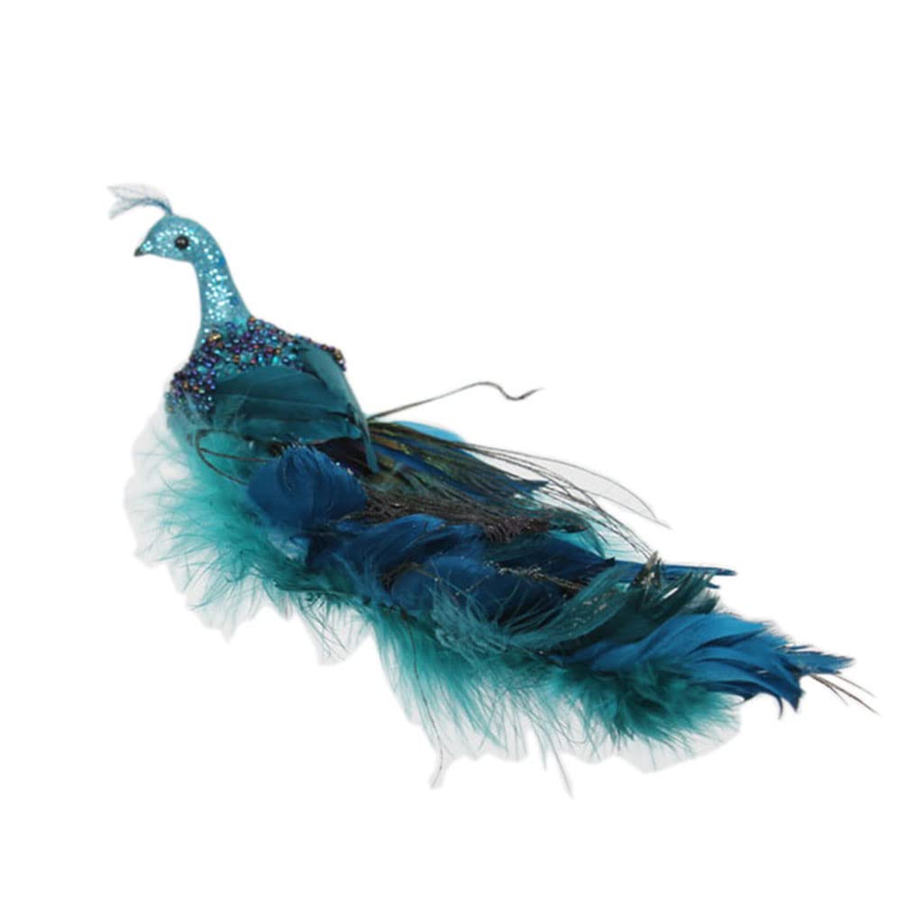 LANCHEN 11" Peacock Decor Christmas Ornaments Glitter Bird Clip-On Xmas Tree Decorations