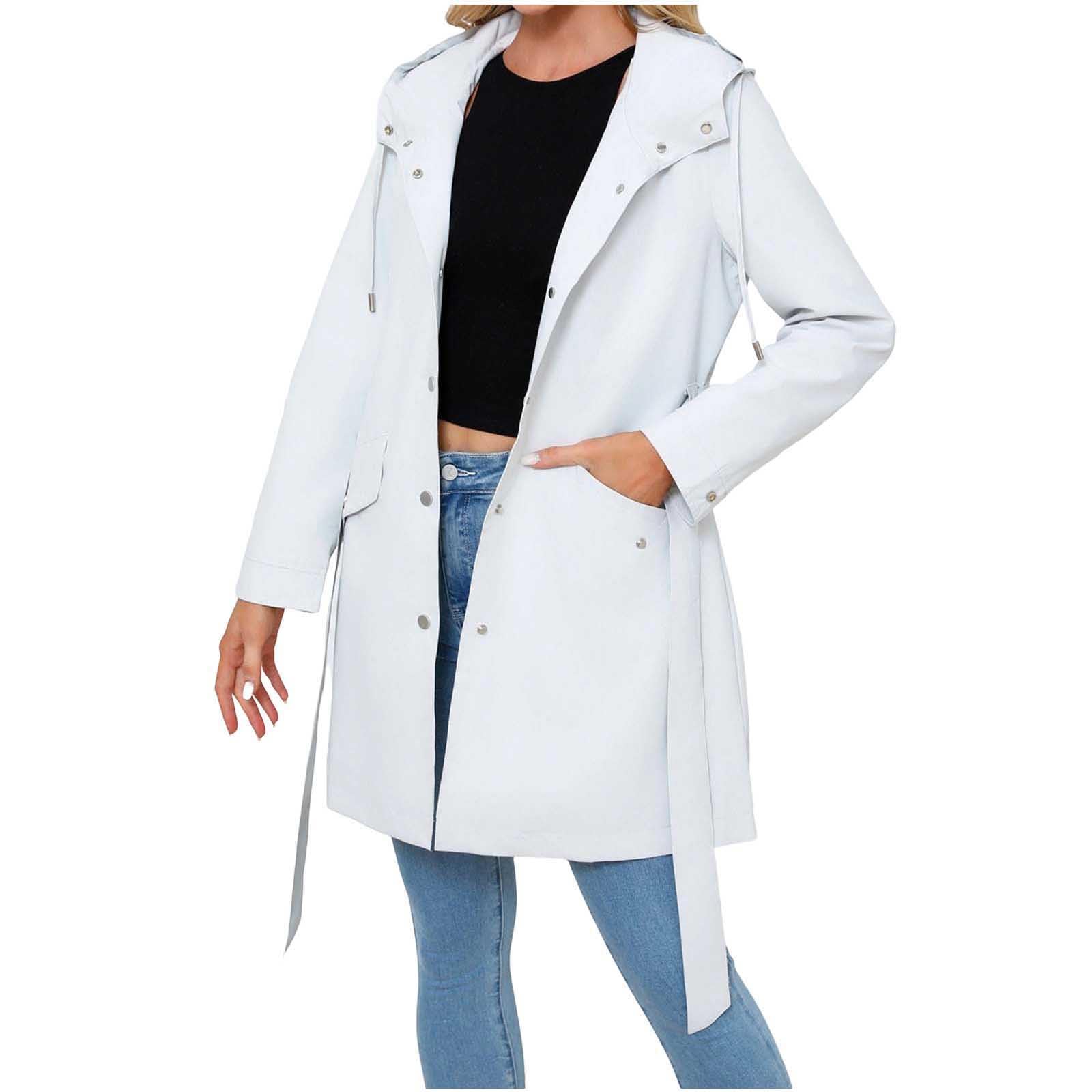 Veste Imperméable Femme Coupe-Vent avec Capuche et Ceinture Randonnée
