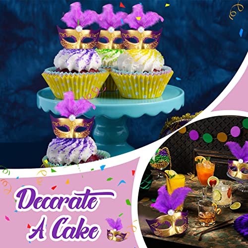 Sanwuta 72 Pieces Mini Masquerade Mask Mardi Gras Masks Small Mask Cake Toppers Decorative Mini Mask Mardi Gras Party Decor (Purple) #TOP2