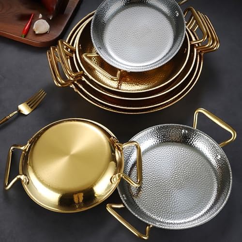 Dual Handle Spanish Paella Pan - 304 Stainless Steel Nonstick Seafood Cookware, Hand Hammered Design, Perfect for Home & Restaurant Cooking