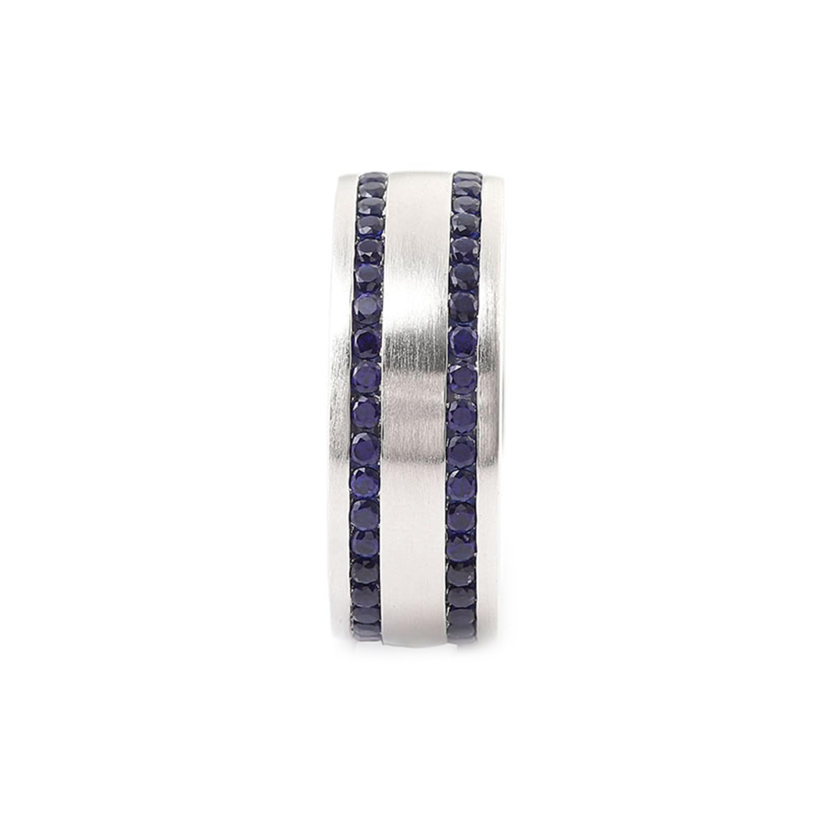 Alianzas decorativas para boda, anillo ancho, mate, cristal cepillado con zafiro redondo sintético