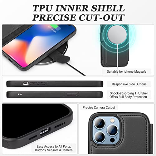 Wenbelle Case For Iphone 13 Pro Max(6.7 Inch) Wallet,[Slim + Durable] Luxury Genuine Leather Flip Cases,Rfid Blocking,Credit Card Holder + Glass Screen Protector,For Men Or Women (Black) #TOP5