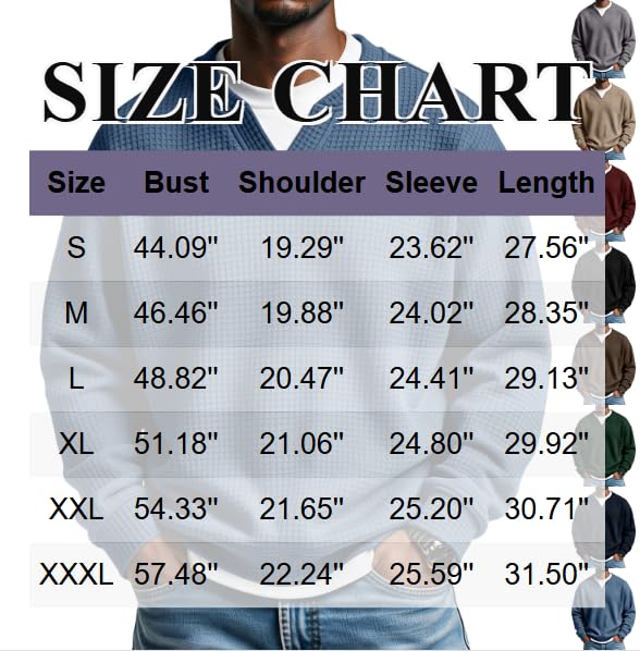 Mens Waffle Knit Layered Top Long Sleeve V Neck Casual Shirts Fall Outfits - image 7