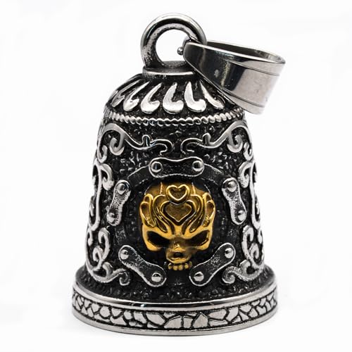 Image of Old School Biker Skull Bell - Viking Warrior Skull Motorcycle Biker Bell Hanger or Key Chain for Good Luck on the Road