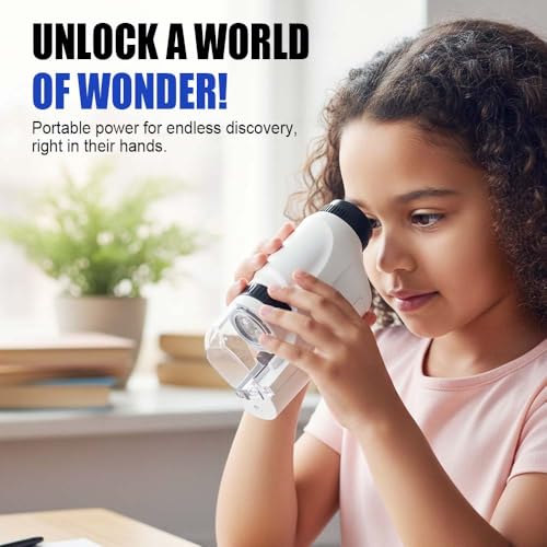 Image of Mini Microscope, 2026 New Pocket Microscope for Kids, Portable Handheld Kids Microscope Mini Scope Educational Science Kits with LED Light 60X-120X (White)
