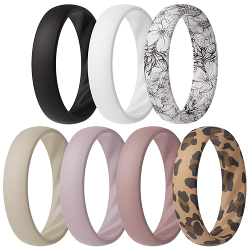 ThunderFit Women’s Silicone Wedding Rings – 5.5mm Wide, 2mm Thick Bridal Set of 7, Rubber Engagement Bands