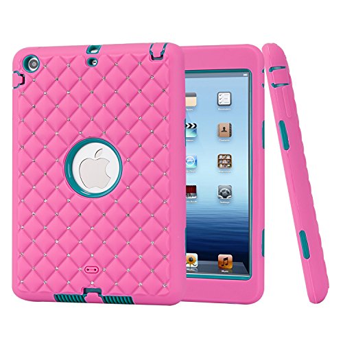 iPad Mini Cases, ROKE Rugged Dual Layer Case for iPad Mini 1/2/3 with Studded Rhinestone, Drop Proof, Dust Proof Design (B-Blue-Rose) iPad Mini Cases, ROKE Rugged Dual Layer Case for iPad Mini 1/2/3 with Studded Rhinestone, Drop Proof, Dust Proof Design (B-Blue-Rose)