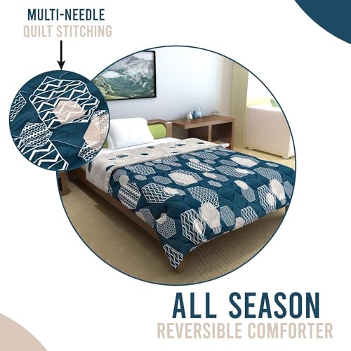 Image of Divine Casa 120 GSM Microfiber Reversible Comforter for Single Bed | Soft & Durable Winter Blanket | Stylish Dual Color Quilt | Size 230 X 140 CM | Geometric | Midnight Grey