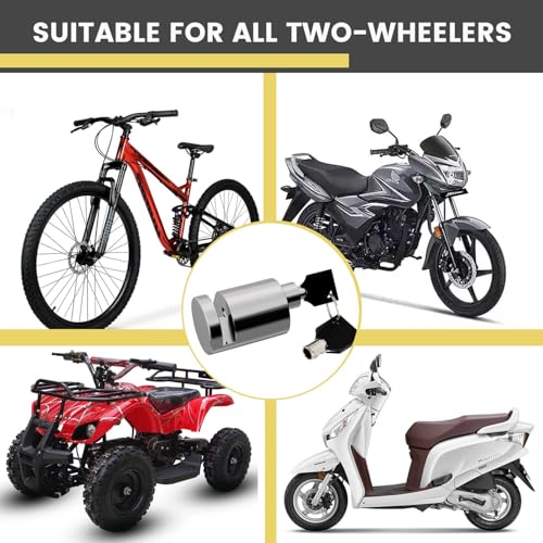 Image of Stainless Steel Disc Brake Lock, Chrome Finish, 7mm Pin, Heavy Duty Anti-Theft Security Lock with 2 Keys for Bikes, Scooty, Motorcycle, 12 x 10 x 8 Centimeters