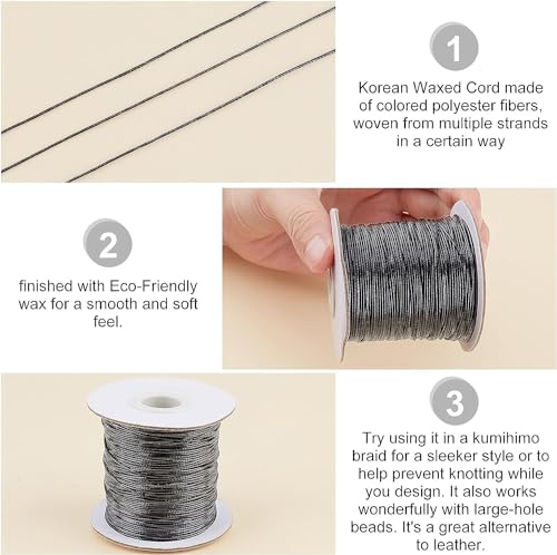 Image of Dhruv Crafts 2mm Thick Cotton Wax Thread Cord for Embroidery, Bracelet Making, Jewelry Making, Macrame, Crafting Supplies, Dori Rope, Black Color, 20 Meter Professional Spool, 1 Count