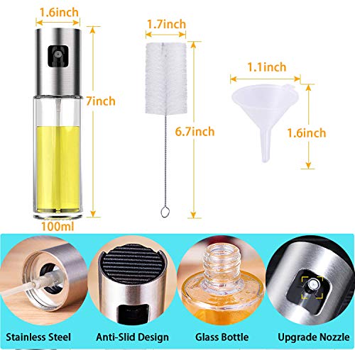 Oil Sprayer Spritzer for Cooking Air Fryer Olive Oil Mister Glass Bottle Evo Dispenser for Vinegar Vegetable Oil Mini Kitchen Gadgets for BBQ, Salad, Baking
