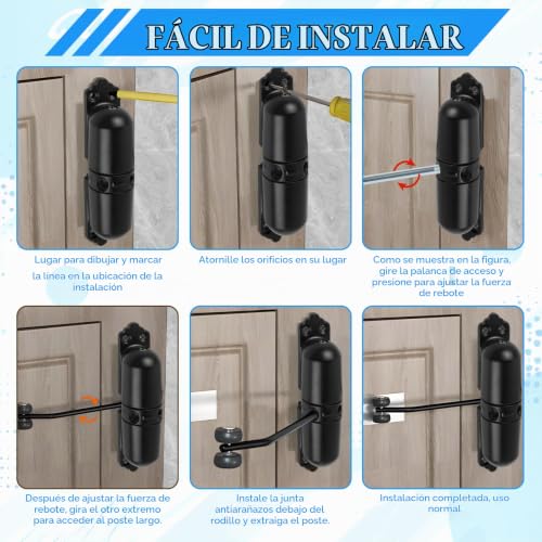 Miniatura 5 de Muelle Cierrapuertas, Muelle Puerta Cierra Puertas Automática Ajustable Con Ruedas Fácil De Instalar Para Puertas Internas Y Externas, Cierre Suave Y Silencioso Duradero