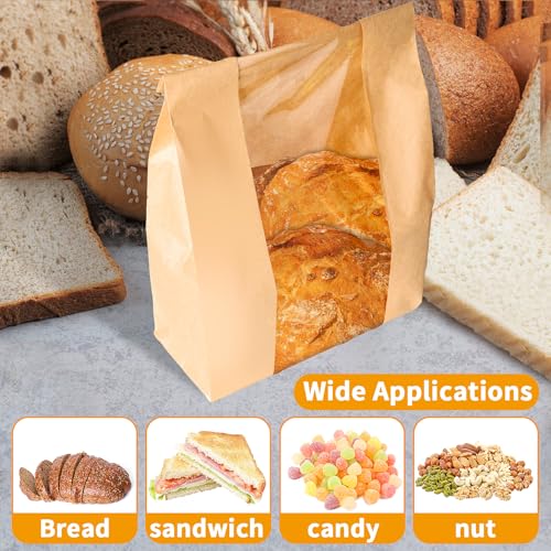 Sacs à pain au levain en papier marron avec fenêtre et autocollants pour pain fait maison x100