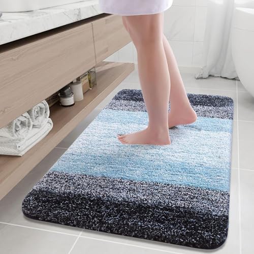 Arotive Microfiber Bathroom Rugs, Shaggy Soft and Absorbent Bath Rug, Non-Slip, Thick Plush Machine Washable Dry Bath Mats for Bathroom, Tub and Shower, 36x24, Blue, Rectangular