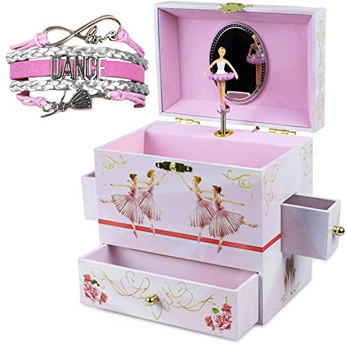 ShameOnJane Ballerina Jewelry Box and Girls Jewelry Box - Music Box - A Great Gift for your Niece, Daughter or Granddaughter, Bracelet Included.