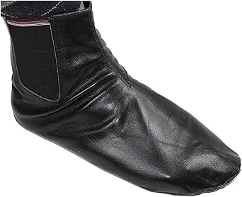 Modefa Men's Islamic Mest Sock Soft Goat Leather Muslim Khuff Kuffain Wudu Ablution - Zipper Stretch Slippers Black