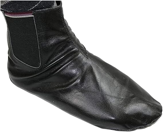 Modefa Men's Islamic Mest Sock Soft Goat Leather Muslim Khuff Kuffain Wudu Ablution - Zipper Stretch Slippers Black
