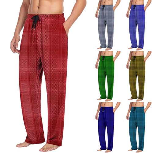 Cambkatl Men’s Plaid Pajama Pants, Elastic Waist Loose Stretchy Straight Lounge Trousers Pjs Bottoms Sleepwear with Pockets2